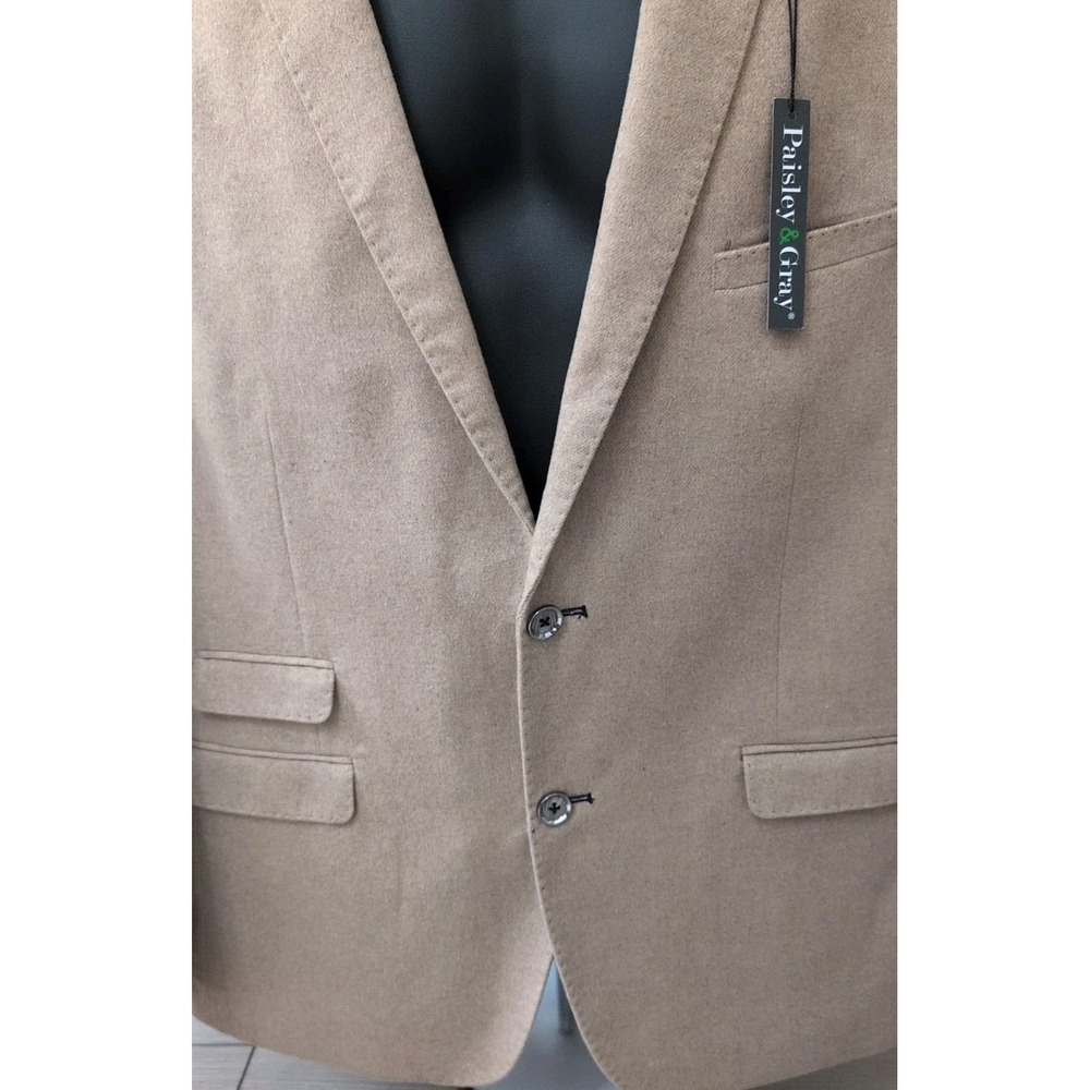 Paisley‎ & Gray Mens Peak Slim Fit Asian Bird Lined Blazer Size 46R Beige NWT - Picture 2 of 12
